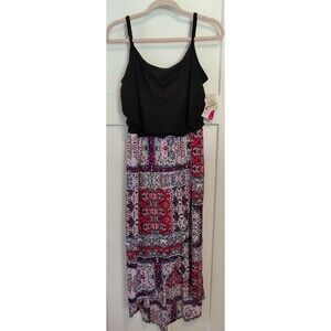 Maxi dress womens (size 3X) black top adjustable straps geo print